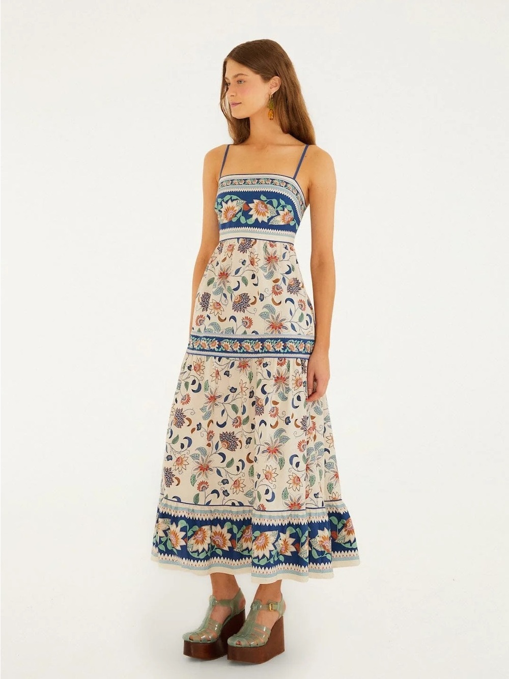 FARM Rio Cream Floral Maxi Dress with Blue Bands - Picture 4 of 4